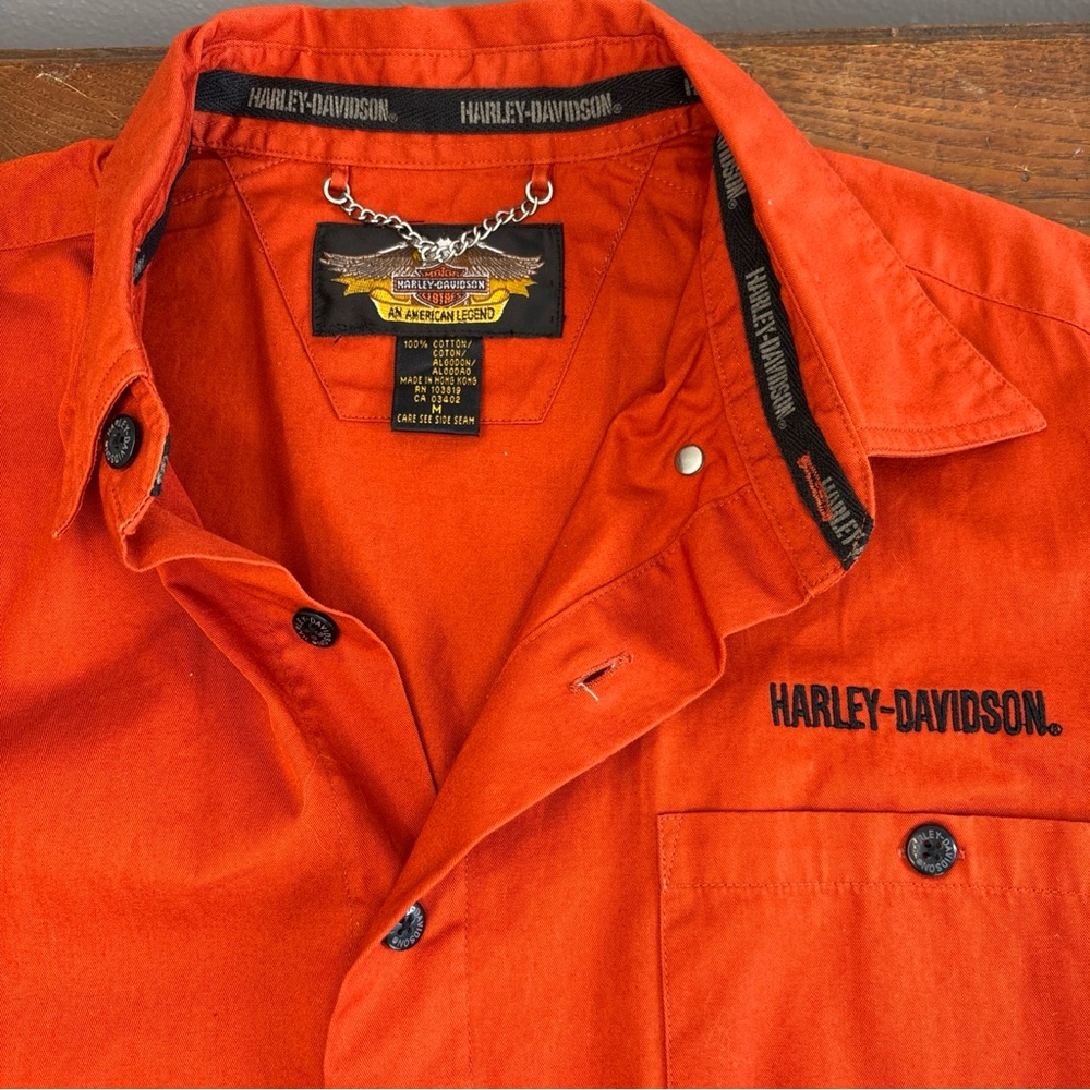 Men’s Burnt Orange M %100 Cotton Embroidered Harley Davidson Button Polo TShirt